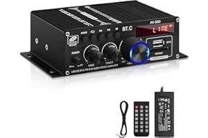 YUSVWKJ Bluetooth Amplifier, AK-380 400W+400W 2 Channel HiFi Stereo Audio Amplifier Bluetooth 5.0 Amp Receiver, Wireless Amplifier Receiver with USB/SD/AUX/FM Antenna for Car Home Bar Party Garage