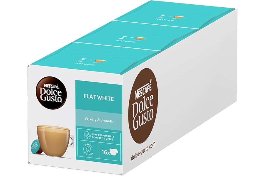 NESCAFÉ DOLCE GUSTO Flat White Coffee Pods - total of 48 Creamy Coffee Flavoured Pods (3 Packs) 16 Pods