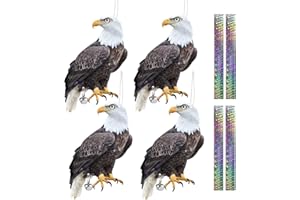 KUNGFU MALL 4Pcs Hawk Bird Scarers for Gardens Roofs Yards, Pigeon Deterrent with Reflective Tape, Bird Deterrent Flat Plastic Hawk owls to Scare Birds Away, Pigeon Bird Repellent Devices for Squirrels, Seagull