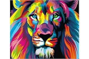 NATUCE Zestaw do malowania po numerach, z pędzlami i pigmentem akrylowym, DIY, obraz na płótnie dla dzieci, dorosłych, początkujących, DIY, obraz olejny, kolorowy lew, 40 x 50 cm (bez ramy)