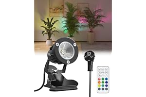 TobeBright 6W RGB LED Spot à Pince avec Télécommande, 15 Lumières RGB + Blanc Chaud 3000K, IP65 Résistant à l'Eau pour Intérieur et Extérieur, Lampe à Pince avec 1,78m Câble et Fiche