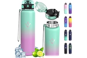 VIKASTAR Vikaster Borraccia Termica, 500ml Senza BPA, Thermos per Bevande Calde, Senza Perdite, Borraccia Bambini, Acciaio Inox, Borraccia per Adulto, Scuola, Palestra, Ciclismo