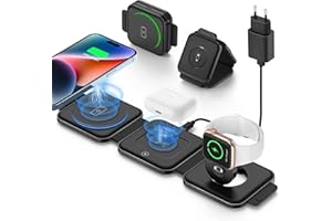 CAVN Faltbar 3 in 1 Kabelloses Ladegerät, Magnetisches Wireless Charger Ladestation Kompatibel mit iPhone 15 14 13 12 11 Pro Max Plus XR XS 8+, iWatch Ultra 9 8 7 6 5 4 3 2 SE, AirPods 3 2 pro