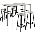 HOMCOM 6-Piece Bar Table Set, 2 Breakfast Tables with 4 Stools, Counter Height Dining Tables & Chairs for Kitchen, Living Room, Grey