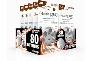 Hearing360 80 batterie per apparecchi acustici misura 312 qualità premium, durata extra, compatibili con tutti i modelli, senza mercurio (10 blister da 8 pile)