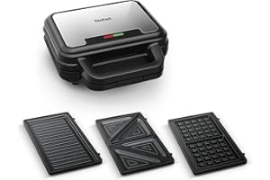 Tefal UltraCompact 3-en-1 Appareil à Gaufres, Sandwichs et Paninis, 3 jeux de plaques inclus, Compact, Rangement Facile, 700 W, SW383D10