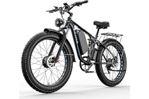 Kojesen EB7 Pro Dual Motor Electric Bike, 24/26" Fat Tire Mountain Ebike with 52V 32Ah/23Ah Battery, Full Suspension Electric Bicycle for Adults Men and Women
