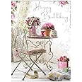 JONNY JAVELIN OPEN FEMALE BIRTHDAY CARD - FLOWERS & TABLE 7.25 x 5.5