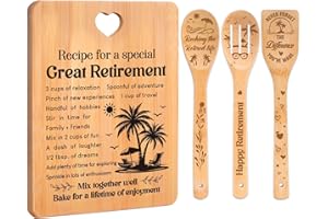 APJIELOP Retirement Gifts for Woman/Men 2025, Happy Retirement Bamboo Cutting Board Set for Colleagues, Friends, Teachers, Bosses, Parents, Family - Recipe for a Special Great Retirement.