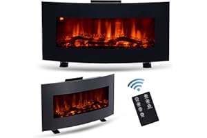 CO-Z 85cm Wall Mounted or Freestanding Electric Fireplace | 900W and 1800W Electric Fire with Thermostat, 10 Flame Effects, Log Display, and Remote Control for Bedroom Living Room