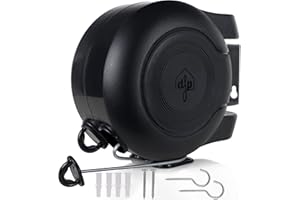 DFP Dual Reel Retractable Washing Line 30m; Heavy Duty Clotheslines for Outdoors, Extendable Clothes Line; Wall Mounted Laundry Drying 2 x 15m - Black