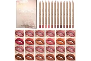 Dulele 12 Colors Matte Lip Liner Set, Professional Contouring and Plumping Lip Definer Pencil, 2-in-1 Smooth and Long-Lasting Makeup Lip Filler Liner & Lipstick