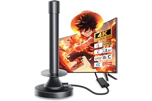 Fivglrig TV Aerial - Digital Freeview Indoor TV Aerial with Amplifier Signal Booster - 250+ Miles Range,TV Atenna Indoor Support VHF/UHF/DAB Radio/4K/1080P and All TV