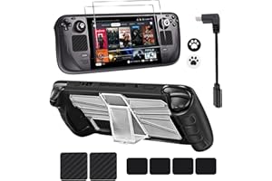 OLDZHU Coque pour Steam Deck, Étui de Protection Coque avec Béquille Intégrée,12 en 1 Steam Deck Accessories avec 2 Verre Trempé,2 Autocollants Trackpad,L4 / L5,R4 / R5 Autocollants,Poignée de Pouce