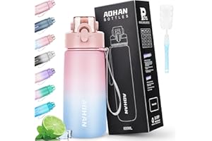 AOHAN Gourde 600 ml Tritan sans BPA, pour le sport, les boissons gazeuses, anti-fuite, avec passoire et échelle de capacité pour l'école, le bureau, la gym, l'extérieur, le vélo
