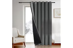 Deconovo Thermal Blackout Curtain Eyelet, Cold Resistant Door Curtain with Thick Microfiber Quilted Lining 2 Layers, Energy Saving Curtain for Bedroom, 80 x 84 Inch, Dark Grey, 1 Panel