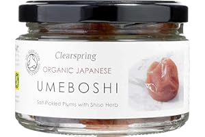 HYMOR Clearspring BIO Umeboshi - 200g Glas - japanische Pflaumen Ume-Früchte Salz-Aprikose biologische Trockenpflaumen mit Shiso-Blättern und Meersalz aus Japan, fermentiert und gesalzen