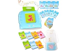 XTACO 385 Palabras Juguetes Educativos Bilingües Español Inglés, Tarjetas Parlantes para Niños Pequeños 2-6, Recurso Preescolar Juguete Interactivo Electrónico, Juguetes Educativas Audibles Azul