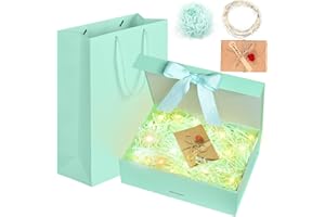 Idota Caja de Regalo con Tapa, Caja de Regalo Verde con Lazo, Bolsa, Cinta, luz, Rafia, Tarjetas de felicitación, Cajas de Regalo para Bodas, cumpleaños, Navidad, Aniversario