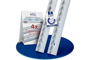 NTG Lot de 4 rails d'aviation en aluminium 1975 mm - 2 m - Rail d'avion semi-circulaire - Certifié TÜV - Sécurité de charge pour camions et camping-cars - Rail d'arrimage percé argenté - Barre