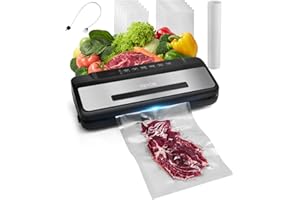 VEVOR Macchina per Sottovuoto 80 Kpa 120 W Sigillatrice per Sottovuoto per Alimenti, 10 Sacchetti per Sottovuoto, 1 Rotolo Sacchetti, Sistema Automatico di Sigillatura dell'Aria, Taglierina Integrata