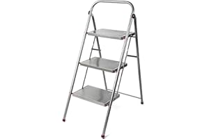Kleeneze KL068514EU 3-stopniowa składana drabinka DIY, antypoślizgowe nóżki, składana i lekka konstrukcja, mocna stalowa konstrukcja, klips zabezpieczający, nośność 150kg, 105cm, różowy/szary