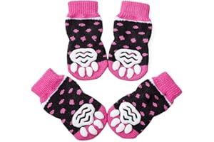 Akopawon - 4 Piezas Calcetines Antideslizantes para Perros y Gatos - Protectores para Patas para Uso en Interior y Control de Tracción con Refuerzo de Goma, Talla S a 3XL para Animales de 1 a 22,5 kg