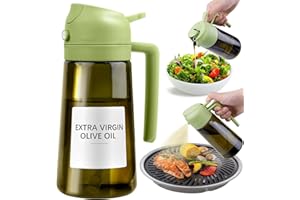 Lifhety Olive Oil Spray Bottle Light-Blocking Dark, 2 in1 Oil Dispenser and Sprayer 15.9oz /470ml, Cooking Mister Glass for Kitchen, Air Fryer, BBQ (Green)