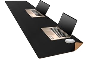 MAIDERN Skórzana podkładka na biurko, duża podkładka na biurko, z korka i skóry, duża podkładka pod mysz, wodoodporna podkładka na biurko komputerowe do gier, domowego biura (czarna)