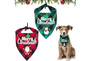 QUNKUN Lot de 2 bandanas de Noël pour chien et chat - Foulard triangulaire à carreaux - Rouge et vert - Bandanas pour animaux de compagnie - Accessoire de costume pour animaux de compagnie (A)