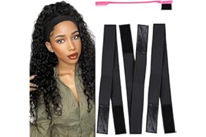 AliLeader Wig with Velcro, 3.5cm Width Elastic Edge Band for Laying Down Wigs, Wig Melt Band for Edges with Velcro, Elastic Edge Laying Band (3pcs Melt Band+1Pcs Hair Edges Brushes), Black