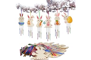 WEDNOK Lot de 12 carillons éoliens en bois pour enfants - Motif lapin de Pâques