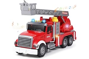 Tacobear Camion Pompier Jouet Enfant Grand Camion de Pompier 1:16 avec Pulvérisation d'eau Lumière et Son Fonction Voiture Pompier Jouet Cadeau pour Enfants Garçons 3 4 5 6 Ans