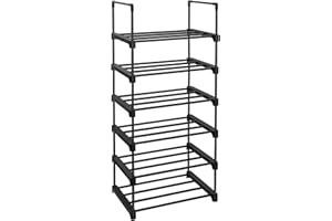 SONGMICS regał na buty z 6 półkami, stojak na buty z metalu, zajmujący mało miejsca regał stojący, wielofunkcyjny, korytarz, salon, do sypialni lub kuchni, 45 x 30 x 106 cm, czarny, LSA23BK