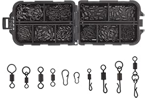 OKVGO 150pcs Matte Black Carp Fishing Swivel Clips Rolling Ring and Quick Change Speed Links Release Snaps Rigs Kit with Tackle Box for Carp Coarse Sea Fishing