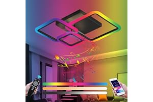 KZT Plafonnier LED RGB avec Haut-parleur Bluetooth 84W Luminaire Plafonnier Smart Dimmable avec Télécommande Lampe de Plafond Carré Moderne pour Chambre Salons Salle des enfants Salle à manger Éclairage
