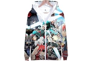 YIMIAO Hombre Niño My Hero Academia Cremallera Sudadera con Capucha Japonesa Anime Impresión 3D Hombre Hoodie Ropa Deportiva Mangas largas Zip Pullover Mujer Chaqueta