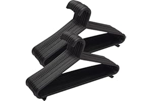 KAPCO Black Plastic Clothes Hangers – 50 Pack Strong Adult Coat Hangers for Wardrobe Organisation, Durable Hanger with Trouser Bar & Hooks, Space Saving, Slim for Clothes Rail & Storage | Bulk Buy