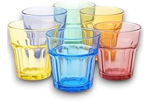 KORAT Set 6 Bicchieri Tumbler in Vetro Colorato 360 ml e 300 ml Alta Qualità, Stile Moderno, Resistenti e Impilabili Lavabili in Lavastoviglie Bicchieri Acqua, Estate (Set Mariana)