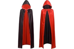 COSTUMED Disfraz de vampiro, capa roja y negra con capucha, para niños y adultos, para Halloween, y carnaval, reversible