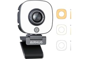 AIRHUG 2K Webcam mit Ringlicht, Webkamera mit zwei Mikrofonen, USB-Plug-and-Play für Laptop, mit Sichtschutzabdeckung, kompatibel mit Skype Zoom YouTube
