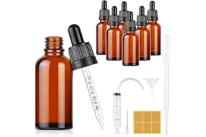 Furuising 6 Pezzi Boccette Vetro Contagocce, 30ml Flaconi Contagocce in Vetro, Ambrato Bottiglie Contagocce Vetro con 3ml Pipette di Plastica,Siringa per Oli Essenziali Profumi Laboratorio