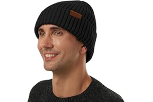 ineepor Wintermütze Herren Damen Merino Mütze Winter Wollmütze Strickmütze Kurz Beanie Hat Mit Fleece Futter Thermo Gefütterte Unisex Weich Warme