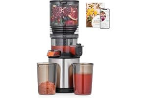 AMZCHEF Cold-Press-Juicer-Machines, 160 MM Large Feed Chute Juicers for Whole Fruit and Vegetable with 2L Capacity, Low-decibel DC Motor, Durable Stainless Steel Juicer, Triple Filter