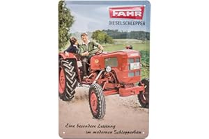 LUCKYLINDE FAHR Schlepper Plaque en tôle gaufrée Motif tracteur de voitures anciennes 30 x 20 cm