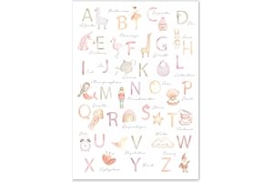 double critical Lemmami Papeterie ABC Poster für Kinder DIN A4 Kinderzimmer Mächen Buchstaben Zahlen Babyzimmer Lernposter