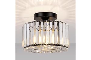 Seruno X Crystals Ceiling Light, Black Modern Ceiling Lighting Living Room Industrial Chandelier Semi Flush Mount Ceiling Lights for Bedroom Kitchen Dining Room Hallway Bathroom Foyer Bar