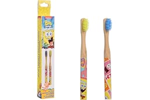 MEVSIM STORE SpongeBob Spazzolino in Bambù per Bambini [set di 2] - Delicato Sulle Gengive - 100% Senza BPA - Spazzolino in Bambù - Spazzolino Manuale Ecologico