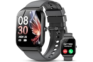 CASCHO Smart Watch Damen Herren, 1,85" Fitness Tracker mit 115+ Sport-Modus, Smartwatch mit Schrittzähler/Pulsoximetrie/Schlafüberwachung, Sprachfunktion, IP68 Uhr für iOS und Android(Helles Schwarz)
