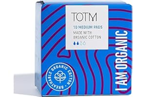 TOTM Organic Cotton Sanitary Pads with Triple-Layer Protection | Medium - Pack of 10 | Breathable Period Care with Secure Wings & Waterproof Backing | Sanitary Towels for Day & Night
